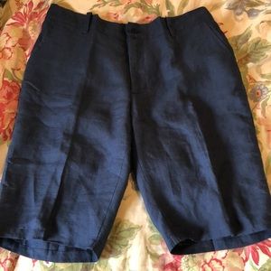 Vtg MARIA ROMANO Size Large Ladies Linen Shorts Casual Pleat Blue ITALY Made NEW